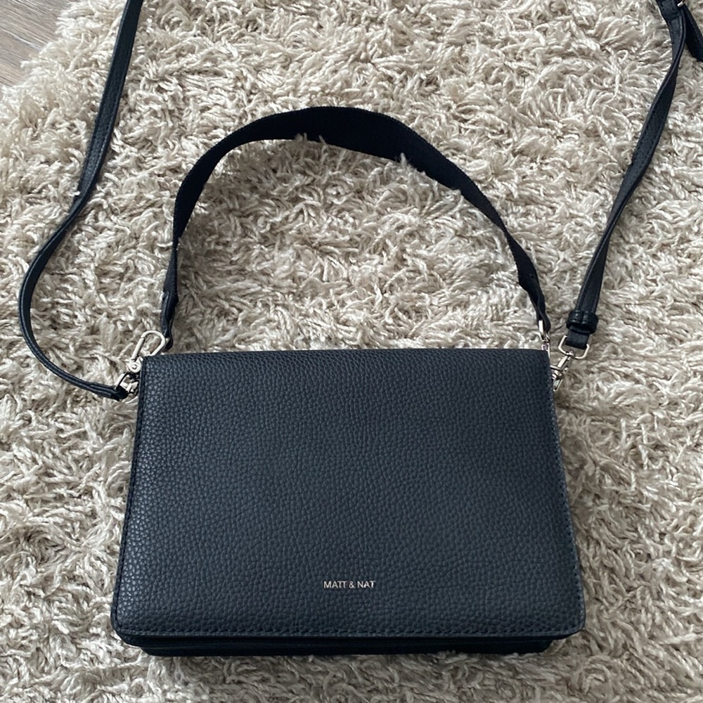 NWOT Matt & Nat Black Crossbody Bag with Textured Finish and Flap Closure